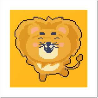 Golden Savanna: Pixel Art Lion Illustration for Nature-Loving Outfits Posters and Art